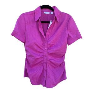 NEW Ny & COMPANY stretch ladies button up gathered short sleeve top size SMALL